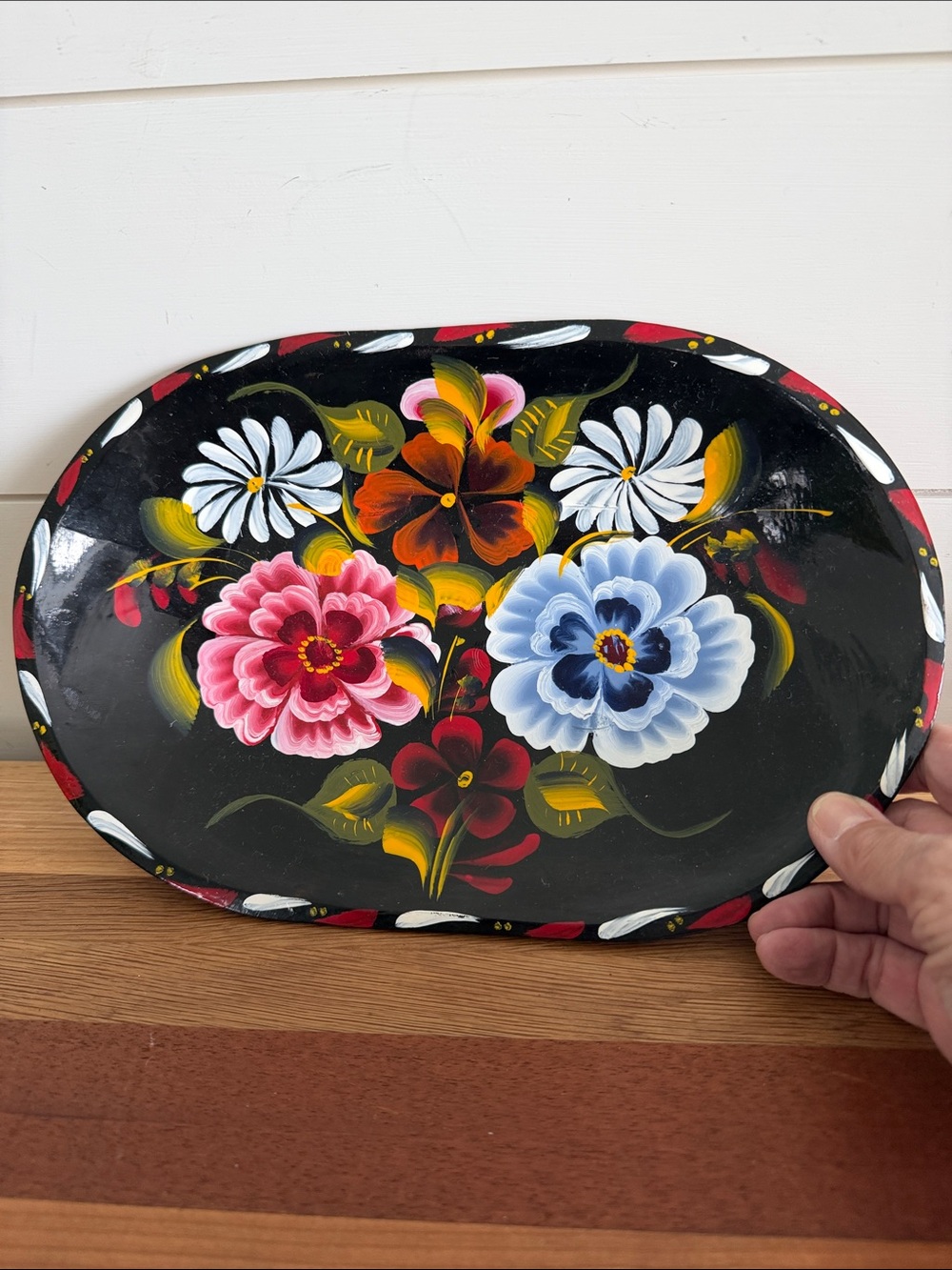 Hand Painted Mexico Oval Bowl Floral